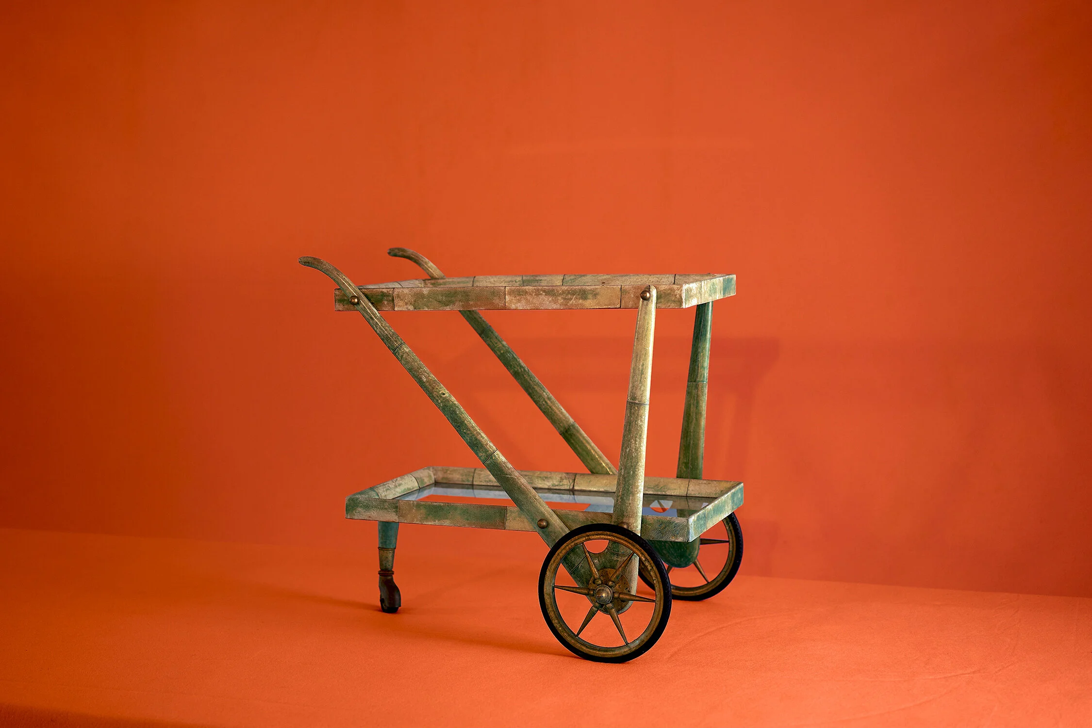 イタリア家具 北欧 キャスター付きカート アルド・トゥーラ ALDO TURA Vintage 1960s Aldo Tura Green Bar Cart | Furniture | Weston Table